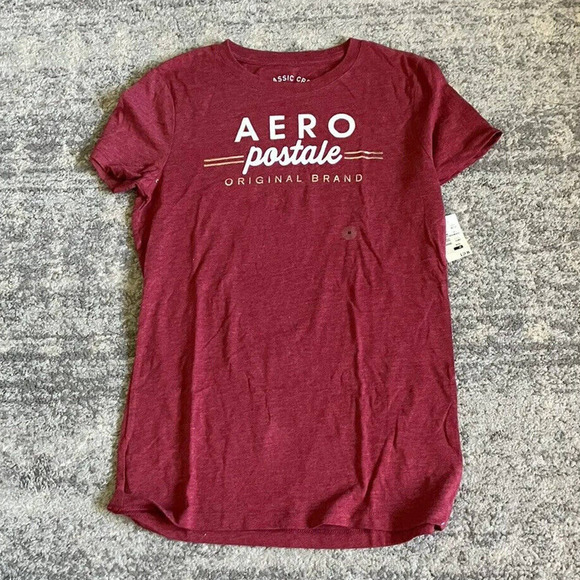Women’s Areopostale T Shirt Size M Red And White Classic Crew Q6 - Picture 1 of 7